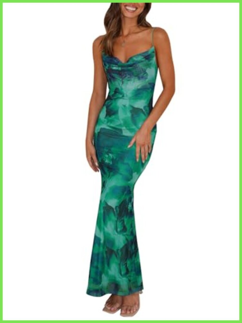 Floral Mesh Bodycon Maxi Dress Spaghetti Strap Backless Long Dress